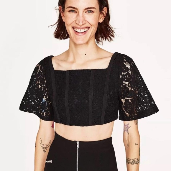 NWT L Zara Lace Crop Top - Picture 1 of 6